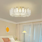 Traditional French Brass Glass Frosted Round Ripple 4/5 Light Semi-flush Mount Ceiling Light for Bedroom