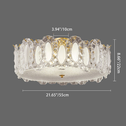 Traditional French Brass Glass Frosted Round Ripple 4/5 Light Semi-flush Mount Ceiling Light for Bedroom