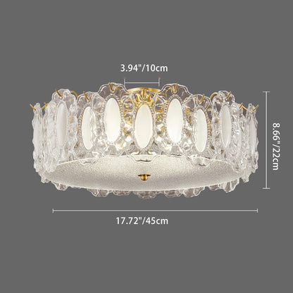 Traditional French Brass Glass Frosted Round Ripple 4/5 Light Semi-flush Mount Ceiling Light for Bedroom