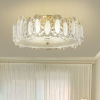 Traditional French Brass Glass Frosted Round Ripple 4/5 Light Semi-flush Mount Ceiling Light for Bedroom
