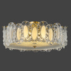 Traditional French Brass Glass Frosted Round Ripple 4/5 Light Semi-flush Mount Ceiling Light for Bedroom