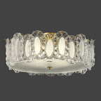 Traditional French Brass Glass Frosted Round Ripple 4/5 Light Semi-flush Mount Ceiling Light for Bedroom