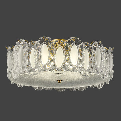 Traditional French Brass Glass Frosted Round Ripple 4/5 Light Semi-flush Mount Ceiling Light for Bedroom