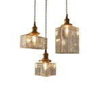 Contemporary Retro Brass Iron Glass Cylinder Cube 1-light Pendant Light for Dining Room BulbSquare