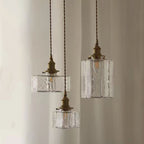 Contemporary Retro Brass Iron Glass Cylinder Cube 1-light Pendant Light for Dining Room BulbSquare