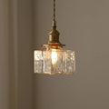Contemporary Retro Brass Iron Glass Cylinder Cube 1-light Pendant Light for Dining Room BulbSquare