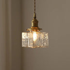 Contemporary Retro Brass Iron Glass Cylinder Cube 1-light Pendant Light for Dining Room BulbSquare