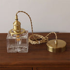 Contemporary Retro Brass Iron Glass Cylinder Cube 1-light Pendant Light for Dining Room BulbSquare