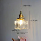 Contemporary Retro Brass Iron Glass Cylinder Cube 1-light Pendant Light for Dining Room BulbSquare