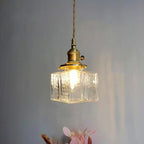 Contemporary Retro Brass Iron Glass Cylinder Cube 1-light Pendant Light for Dining Room BulbSquare