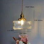 Contemporary Retro Brass Iron Glass Cylinder Cube 1-light Pendant Light for Dining Room BulbSquare