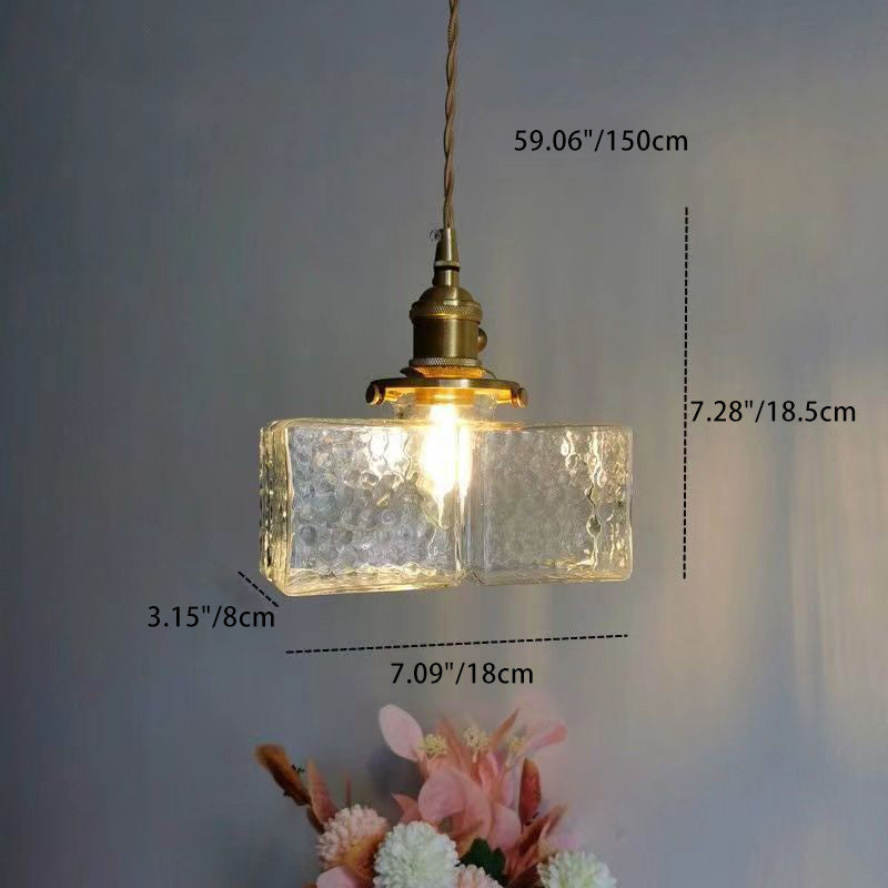 Contemporary Retro Brass Iron Glass Cylinder Cube 1-light Pendant Light for Dining Room BulbSquare