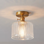 Traditional Japanese Brass Glass Bowl Cylinder Ripple 1-Light Semi-Flush Mount Ceiling Light For Hallway Lumendat