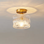 Traditional Japanese Brass Glass Bowl Cylinder Ripple 1-Light Semi-Flush Mount Ceiling Light For Hallway Lumendat