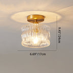 Traditional Japanese Brass Glass Bowl Cylinder Ripple 1-Light Semi-Flush Mount Ceiling Light For Hallway Lumendat
