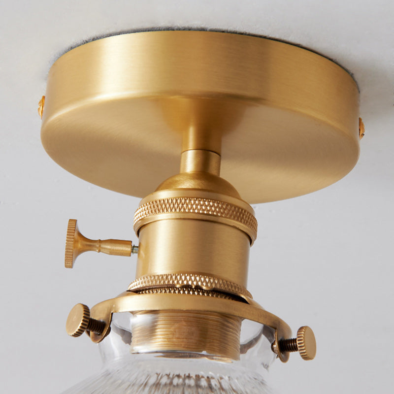 Traditional Japanese Brass Glass Bowl Cylinder Ripple 1-Light Semi-Flush Mount Ceiling Light For Hallway Lumendat