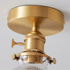 Traditional Japanese Brass Glass Bowl Cylinder Ripple 1-Light Semi-Flush Mount Ceiling Light For Hallway Lumendat