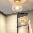 Traditional Japanese Brass Glass Bowl Cylinder Ripple 1-Light Semi-Flush Mount Ceiling Light For Hallway Lumendat