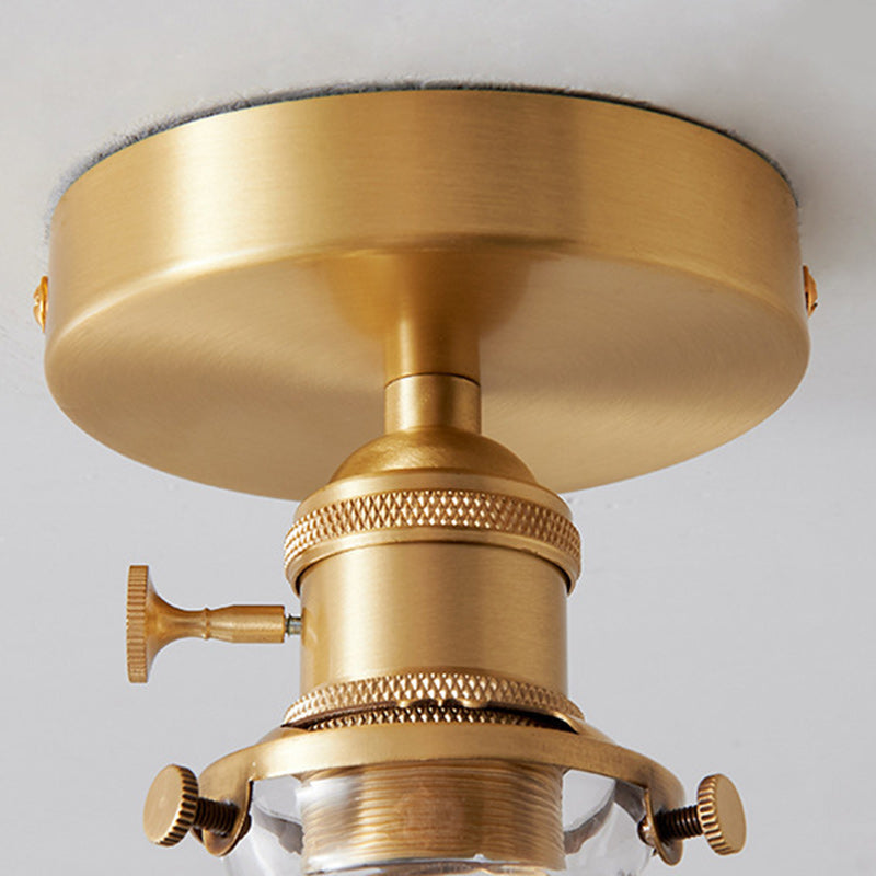 Traditional Japanese Brass Glass Bowl Cylinder Ripple 1-Light Semi-Flush Mount Ceiling Light For Hallway Lumendat