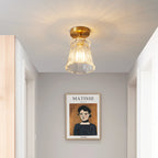 Traditional Japanese Brass Glass Bowl Cylinder Ripple 1-Light Semi-Flush Mount Ceiling Light For Hallway Lumendat