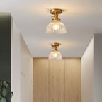 Traditional Japanese Brass Glass Bowl Cylinder Ripple 1-Light Semi-Flush Mount Ceiling Light For Hallway Lumendat