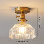 Traditional Japanese Brass Glass Bowl Cylinder Ripple 1-Light Semi-Flush Mount Ceiling Light For Hallway Lumendat
