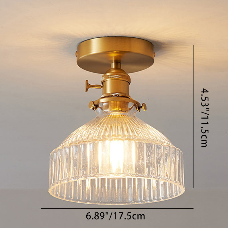 Traditional Japanese Brass Glass Bowl Cylinder Ripple 1-Light Semi-Flush Mount Ceiling Light For Hallway Lumendat