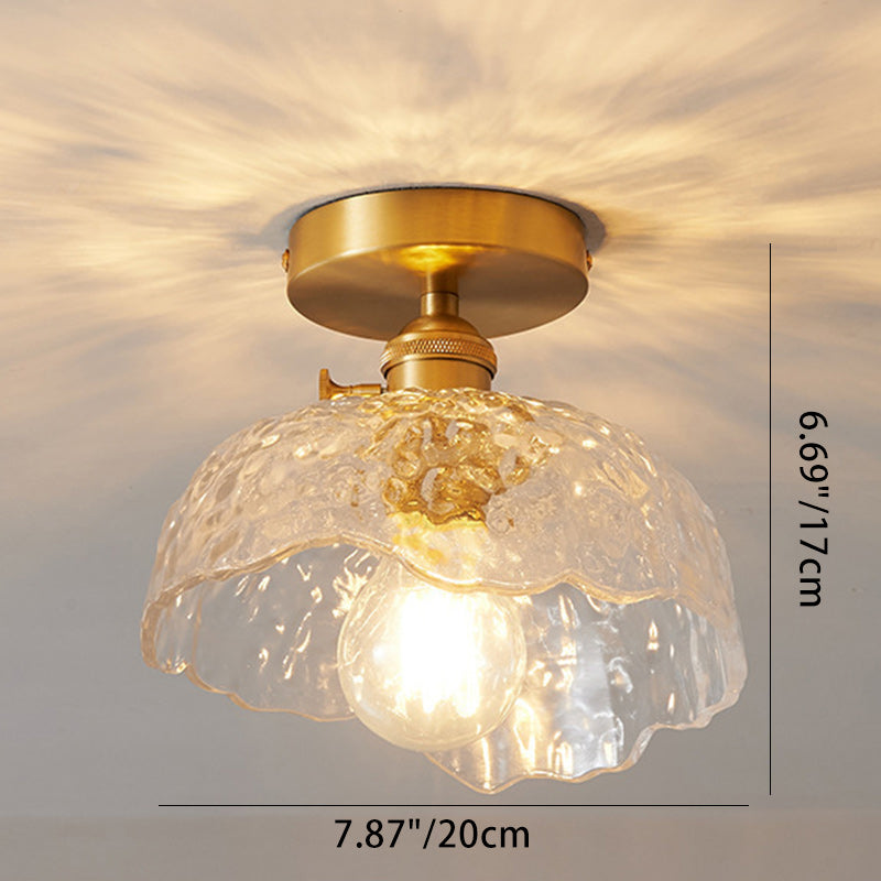 Traditional Japanese Brass Glass Bowl Cylinder Ripple 1-Light Semi-Flush Mount Ceiling Light For Hallway Lumendat