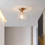 Traditional Japanese Brass Glass Bowl Cylinder Ripple 1-Light Semi-Flush Mount Ceiling Light For Hallway Lumendat