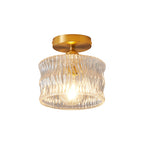 Traditional Japanese Brass Glass Bowl Cylinder Ripple 1-Light Semi-Flush Mount Ceiling Light For Hallway Lumendat