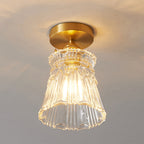 Traditional Japanese Brass Glass Bowl Cylinder Ripple 1-Light Semi-Flush Mount Ceiling Light For Hallway Lumendat