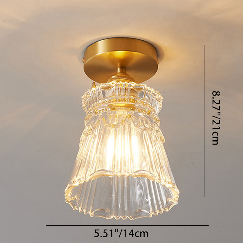 Traditional Japanese Brass Glass Bowl Cylinder Ripple 1-Light Semi-Flush Mount Ceiling Light For Hallway Lumendat