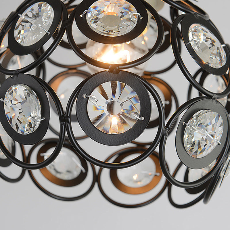 Contemporary Nordic Iron Crystal Ball Round Piece 1-light Semi-flush Mount Ceiling Light for Hallway