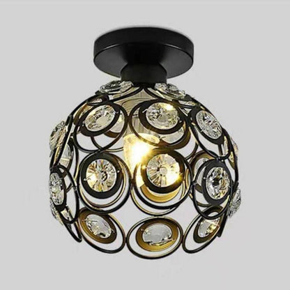 Contemporary Nordic Iron Crystal Ball Round Piece 1-light Semi-flush Mount Ceiling Light for Hallway