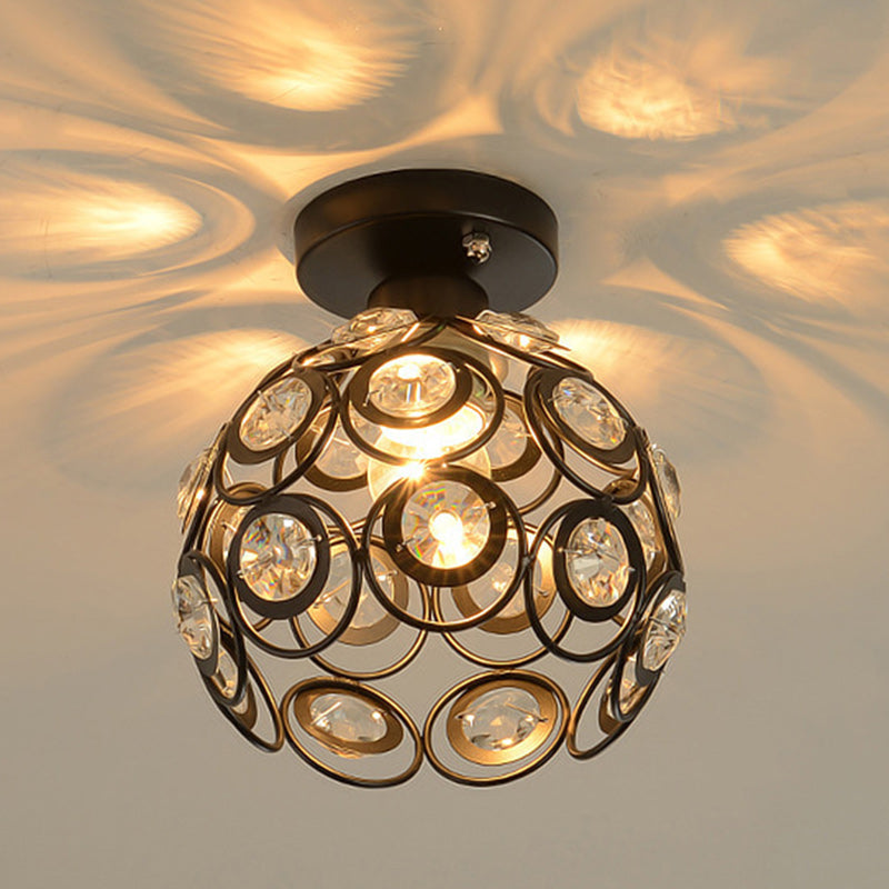 Contemporary Nordic Iron Crystal Ball Round Piece 1-light Semi-flush Mount Ceiling Light for Hallway