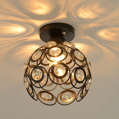 Contemporary Nordic Iron Crystal Ball Round Piece 1-light Semi-flush Mount Ceiling Light for Hallway