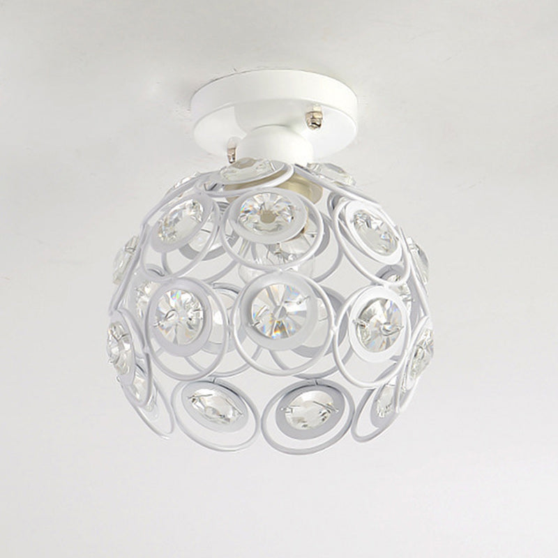 Contemporary Nordic Iron Crystal Ball Round Piece 1-light Semi-flush Mount Ceiling Light for Hallway