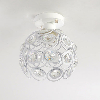 Contemporary Nordic Iron Crystal Ball Round Piece 1-light Semi-flush Mount Ceiling Light for Hallway