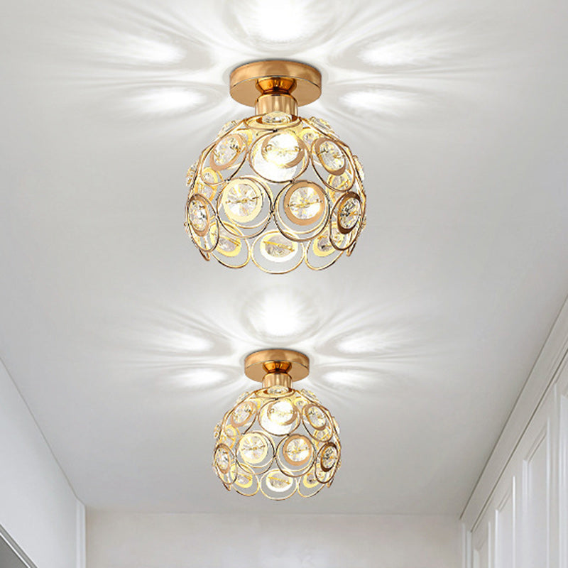 Contemporary Nordic Iron Crystal Ball Round Piece 1-light Semi-flush Mount Ceiling Light for Hallway