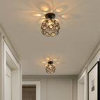 Contemporary Nordic Iron Crystal Ball Round Piece 1-light Semi-flush Mount Ceiling Light for Hallway