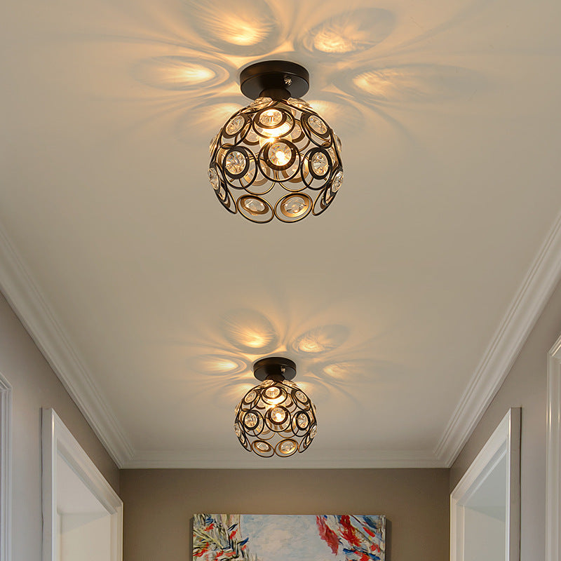 Contemporary Nordic Iron Crystal Ball Round Piece 1-light Semi-flush Mount Ceiling Light for Hallway