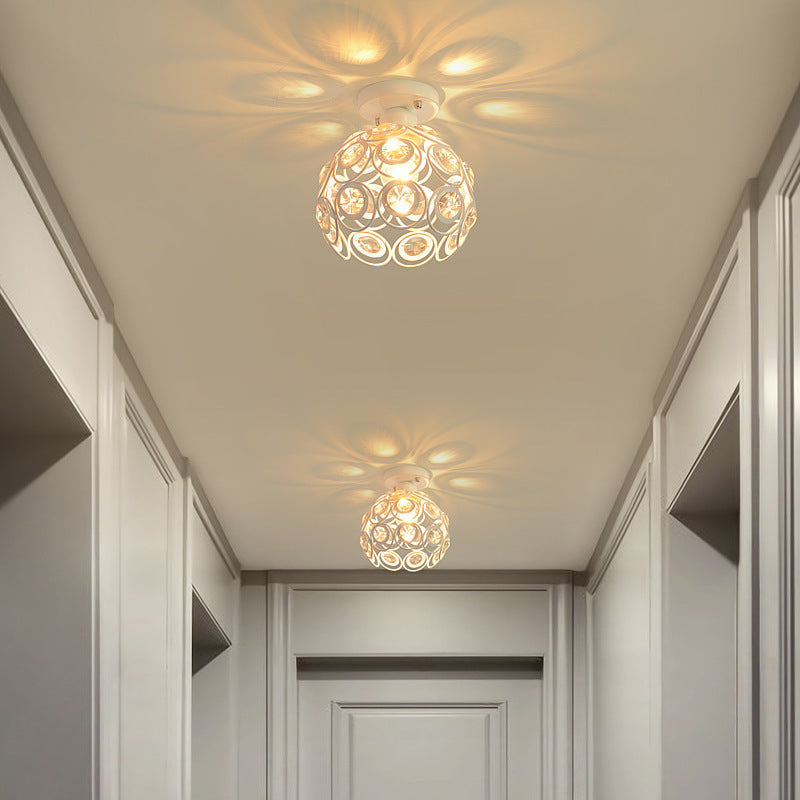 Contemporary Nordic Iron Crystal Ball Round Piece 1-light Semi-flush Mount Ceiling Light for Hallway
