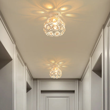 Contemporary Nordic Iron Crystal Ball Round Piece 1-light Semi-flush Mount Ceiling Light for Hallway