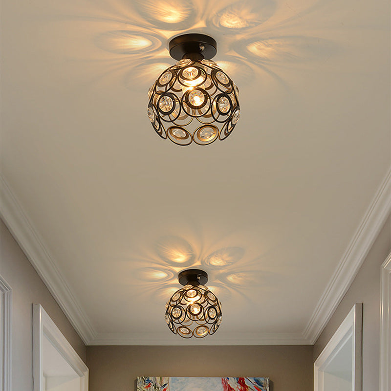 Contemporary Nordic Iron Crystal Ball Round Piece 1-light Semi-flush Mount Ceiling Light for Hallway