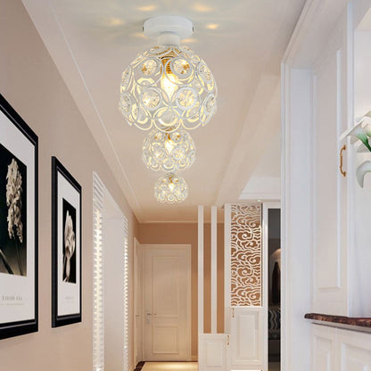Contemporary Nordic Iron Crystal Ball Round Piece 1-light Semi-flush Mount Ceiling Light for Hallway