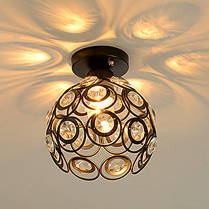 Contemporary Nordic Iron Crystal Ball Round Piece 1-light Semi-flush Mount Ceiling Light for Hallway