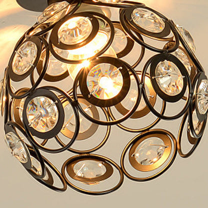 Contemporary Nordic Iron Crystal Ball Round Piece 1-light Semi-flush Mount Ceiling Light for Hallway