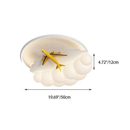 Contemporary Nordic Kids Iron Acrylic Resin Round Plane Cloud LED Flush Mount Ceiling Light for Bedroom