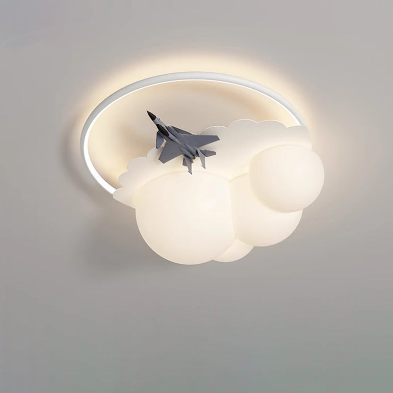Contemporary Nordic Kids Iron Acrylic Resin Round Plane Cloud LED Flush Mount Ceiling Light for Bedroom