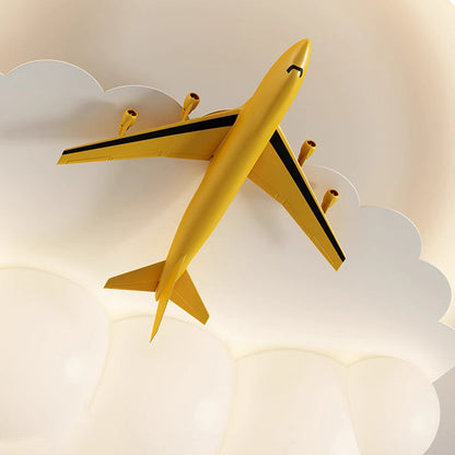 Contemporary Nordic Kids Iron Acrylic Resin Round Plane Cloud LED Flush Mount Ceiling Light for Bedroom